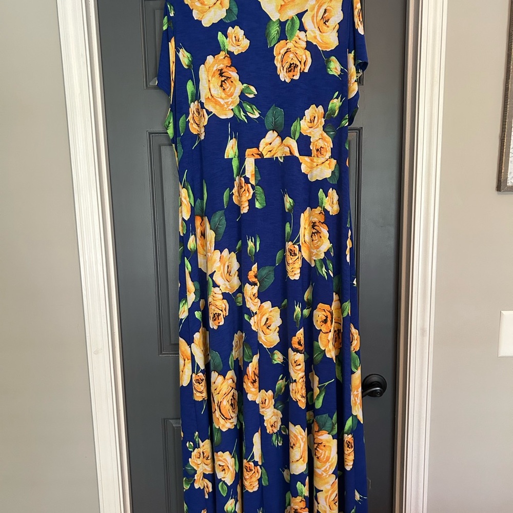 Floral Wrap Summer high low Dress in Blue with Yellow Flowers super comfy! - Picture 2 of 6
